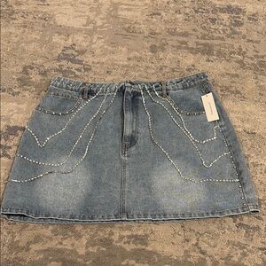 Francesca's Collections Blue Denim Embellished Mini Skirt Casual